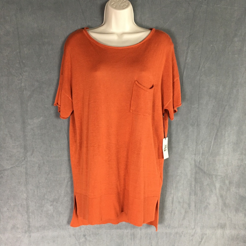 NEW Max‎ Studio Linen Blend Knit Tunic Top Sz L Orange Short Sleeve Lagenlook